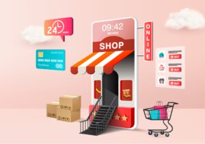 g-cart-credit-card-minimal-shopping-online-store-device-3d-rendering-vector
